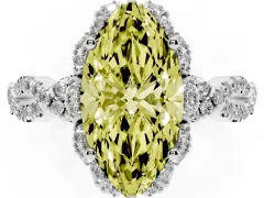 Fancy Yellow Marquise Cut Diamond Halo Twist Band Solitaire Ring Set in Silver with Prong-Set Center Stone