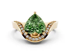 Fancy Green Heart Cut Diamond Solitaire Engagement Ring Set in Yellow gold with Pavé Shoulders
