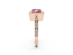Fancy Pink Princess Cut Diamond Halo Engagement Ring Set in Rose gold with Accent Split Shank Band