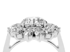 Round Cut Diamond Floral Double Halo Ring Set in White gold with Round Petals