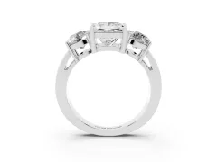 Princess Cut Diamond Three-Stone Ring Set in Silver with Round Side Stones and Classic Band