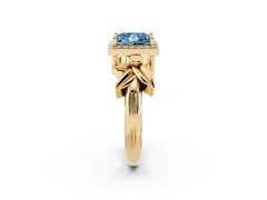 Fancy Blue Princess Cut Diamond Halo Floral Band Ring Set in Yellow gold with Prong Setting