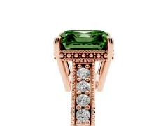 Fancy Green Asscher Cut Diamond Solitaire Pavé Milgrain Engagement Ring Set in Rose gold with Prong Setting