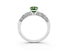 Fancy Green Emerald Cut Diamond Pavé Band Solitaire Ring Set in Silver with Close-Set Accent Stones and Prong Setting