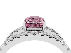 Fancy Pink Emerald Cut Diamond Split Shank Pavé Solitaire Ring Set in Silver with Open Shank Design