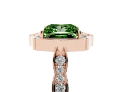 Fancy Green Princess Cut Diamond Halo Engagement Ring Set in Rose gold with Milgrain Band and Prong Setting