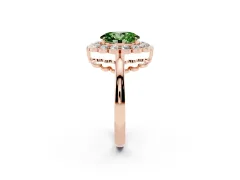 Fancy Green Oval Cut Diamond Halo Cluster Engagement Ring Set in Rose gold with Solitaire Band and Prong Setting