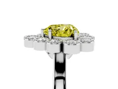Fancy Yellow Heart Cut Diamond Cluster Halo Ring Set in Platinum with Milgrain Bezel Accents and Plain Band