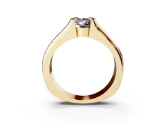 Fancy Black Pear Cut Diamond Bezel Solitaire Ring Set in Yellow gold with Wide Band