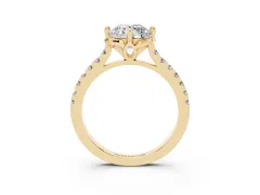 Round Cut Diamond Solitaire Ring Set in Yellow gold with Pavé Band and Floral Prong Setting