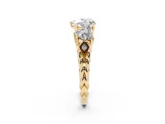Heart Cut Diamond Three-Stone Ring Set in Yellow gold with Braided Band