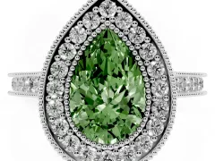 Fancy Green Pear Cut Diamond Halo Milgrain Pavé Band Ring Set in Platinum with Prong Setting