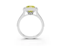 Fancy Yellow Princess Cut Diamond Halo Milgrain Pavé Band Ring Set in Silver with Prong Setting