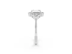Asscher Cut Diamond Cluster Ring Set in Platinum with Beaded Band