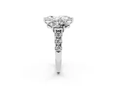 Marquise Cut Diamond Three-Stone Ring Set in Silver with Pavé Band