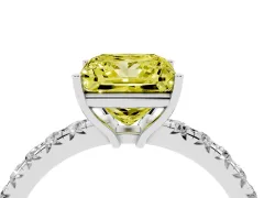 Fancy Yellow Princess Cut Diamond Pavé Solitaire Engagement Ring Set in White gold with Prong Setting