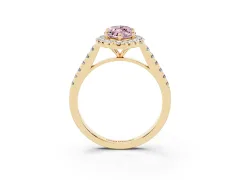 Fancy Pink Marquise Cut Diamond Halo Pavé Engagement Ring Set in Yellow gold with Prong Setting