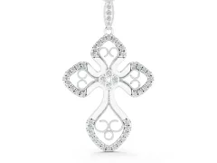 Round Diamond Cross Pendant Set in Silver with Pavé and Milgrain Edge