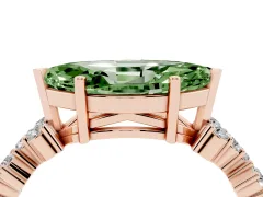 Fancy Green Marquise Cut Diamond Ring Set in Rose gold with Scattered Round Accents