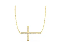 Pavé Round Diamond Cross Pendant Set in Yellow gold with Prong-Set Arms