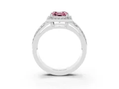 Fancy Pink Asscher Cut Diamond Halo Ring Set in Platinum with Double Pavé Split Shank