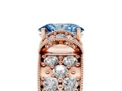 Fancy Blue Oval Cut Diamond Milgrain Halo Pavé Engagement Ring Set in Rose gold with Prong Setting