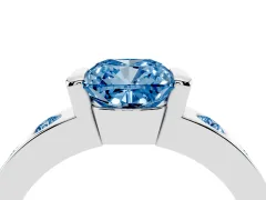 Fancy Blue Cushion Cut Diamond Channel-Set Band Ring Set in Silver with Bezel Prong Setting