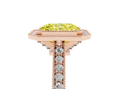 Fancy Yellow Radiant Cut Diamond Halo Milgrain Pavé Band Ring Set in Rose gold with Prong Setting