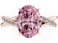 Fancy Pink Oval Cut Diamond Twisted Pavé Band Ring Set in Rose gold with Prong Setting