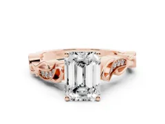 Emerald Cut Diamond Vine Band Solitaire Ring Set in Rose gold with Milgrain Prong Setting