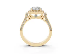 Round Cut Diamond Halo Ring Set in Yellow gold with Pavé-Lined Split Shank Band