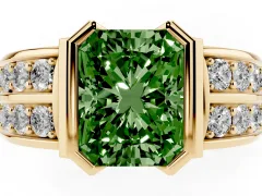 Fancy Green Radiant Cut Diamond Wide Channel Set Band Ring Set in Yellow gold with Bezel Setting