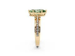 Fancy Green Marquise Cut Diamond Solitaire Ring Set in Yellow gold with Channel Set Band and Prong Setting