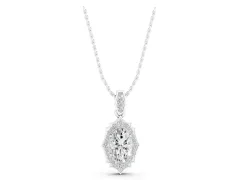 Oval Diamond Halo Pendant Set in White gold with Milgrain Prongs
