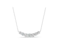 Round Brilliant Diamond Curved Bar Necklace Set in Silver with Prong Setting