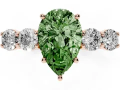 Fancy Green Pear Cut Diamond Five-Stone Prong Set Band Ring Set in Rose gold with Polished Band