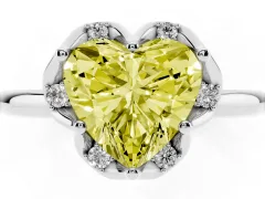 Fancy Yellow Heart Cut Diamond Round Cluster Halo Ring Set in White gold with Solitaire Band and Prong Setting