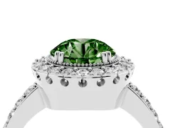 Fancy Green Round Cut Diamond Halo Ring Set in White gold with Pavé Shank and Prong Setting