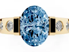 Fancy Blue Oval Cut Diamond Channel-Set Band Ring Set in Yellow gold with Bezel Prong Setting