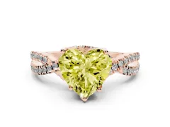 Fancy Yellow Heart Cut Diamond Twist Pavé Solitaire Engagement Ring Set in Rose gold with Prong Setting