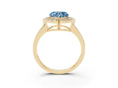 Fancy Blue Heart Cut Diamond Halo Cluster Engagement Ring Set in Yellow gold with Solitaire Band and Prong Setting