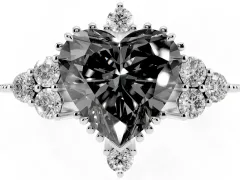 Fancy Black Heart Cut Diamond Cluster Ring Set in Silver with Beaded Band