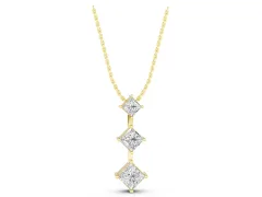 Three-Stone Princess Cut Diamond Pendant Set in Yellow gold with Four-Prong Setting