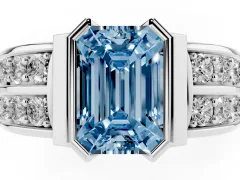 Fancy Blue Emerald Cut Diamond Wide Channel Set Band Ring Set in White gold with Bezel Setting