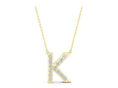 Pavé Round Initial Pendant Set in Yellow gold with Delicate Prongs