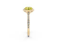 Fancy Yellow Round Cut Diamond Halo Engagement Ring Set in Yellow gold with Round Pavé Shoulders and Heart Gallery