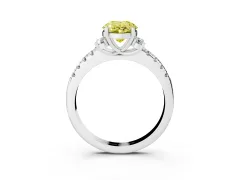 Fancy Yellow Oval Cut Diamond Three-Stone Pavé Ring Set in White gold with Prong Setting