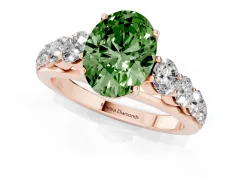 Fancy Green Oval Cut Diamond Solitaire Ring Set in Rose gold with Pavé-Set Band and Prong Setting