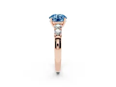 Fancy Blue Round Cut Diamond Five-Stone Prong Set Engagement Ring Set in Rose gold with Channel Band