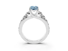 Fancy Blue Oval Cut Diamond Pavé Engagement Ring Set in White gold with Prong Setting